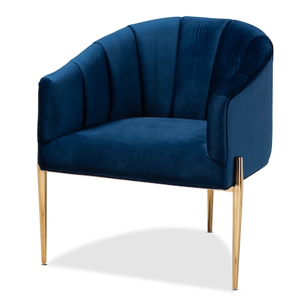 Baxton Studio Clarisse Navy Blue Velvet Upholstered Gold Finished Chair 157-9780